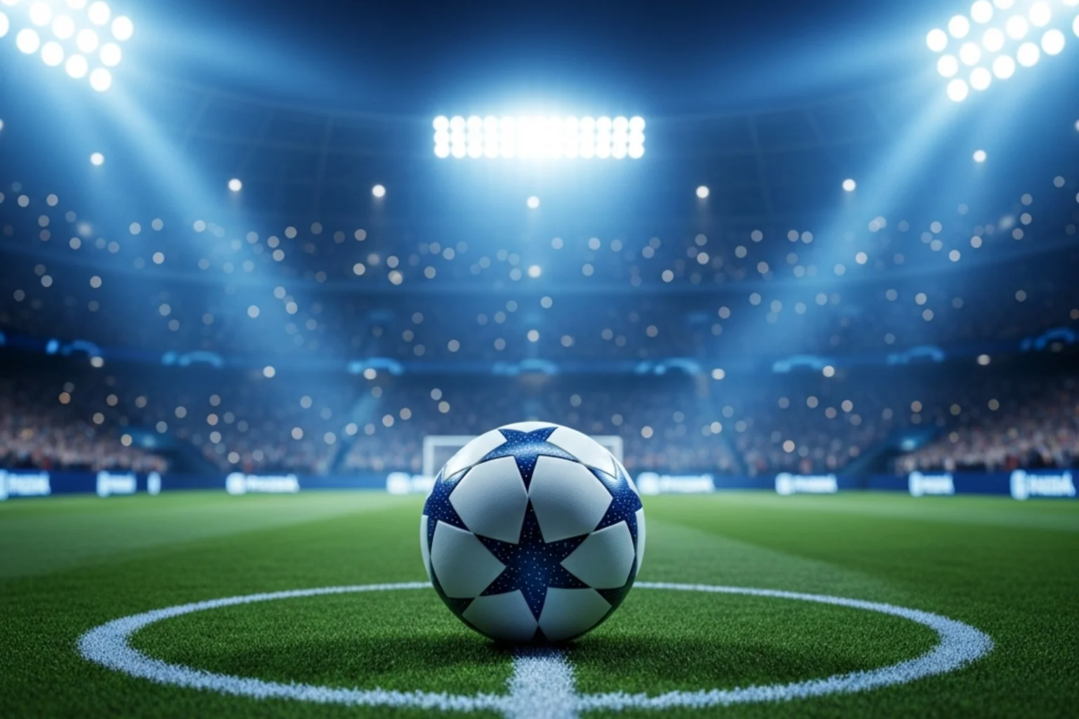 Fußballspieler im Flutlicht eines Champions-League-Abendspiels