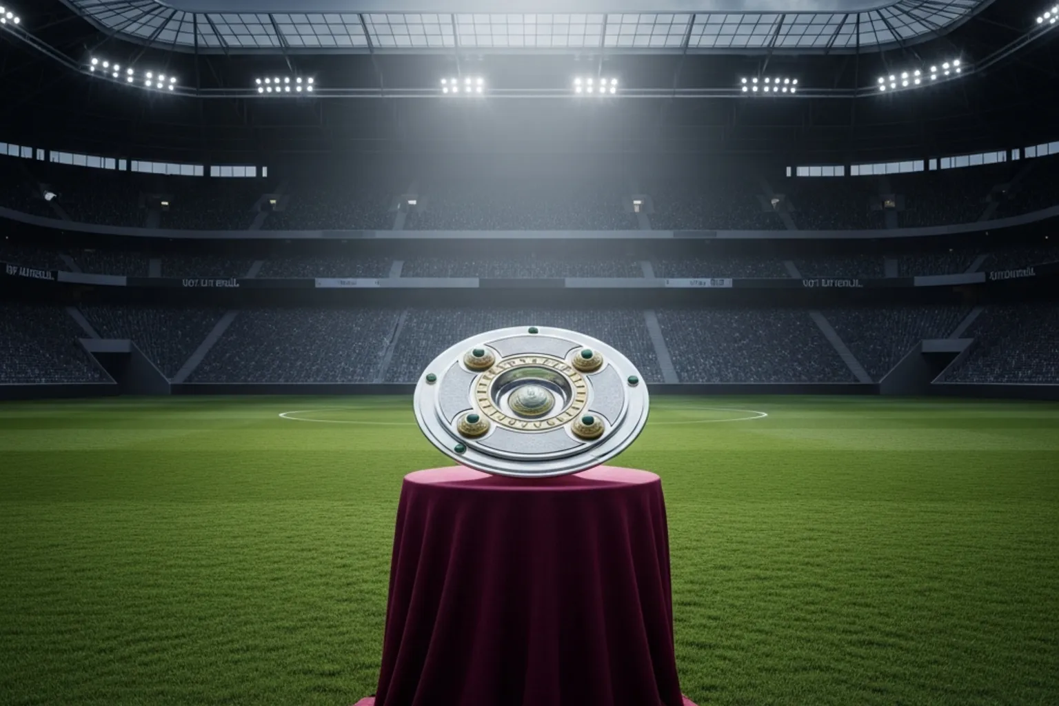 Meisterschale auf einem Podest im Stadion – Symbol für Langzeitwetten auf den Meistertitel