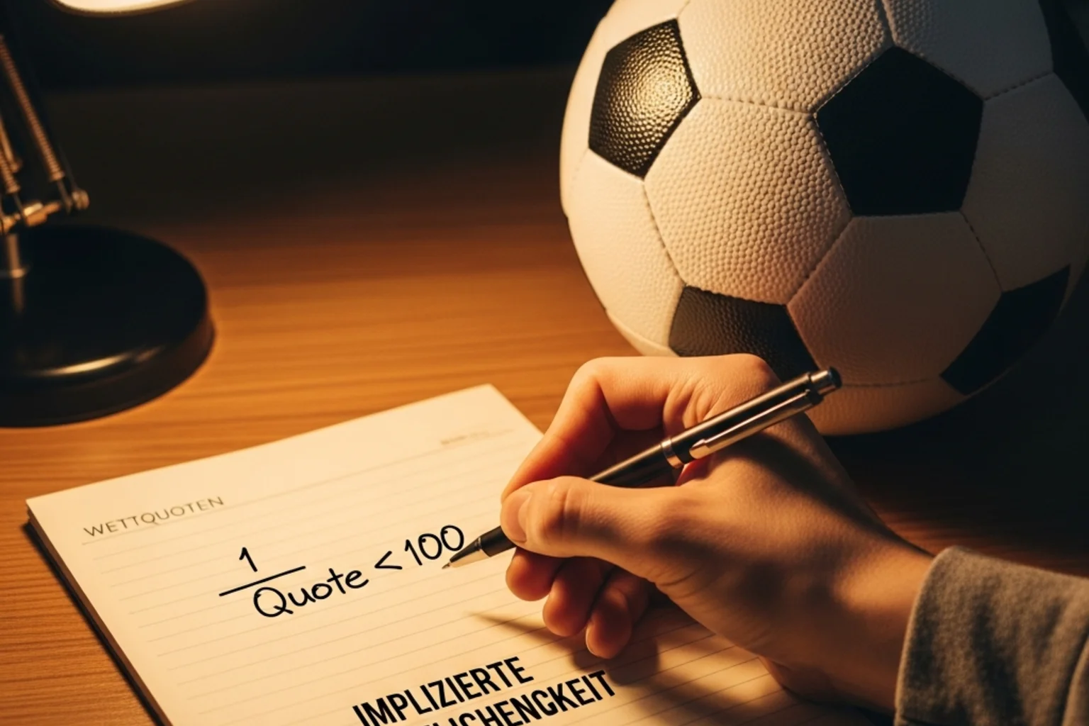 Formel zur Umrechnung von Fußball-Wettquoten in Wahrscheinlichkeiten auf einem Notizblock